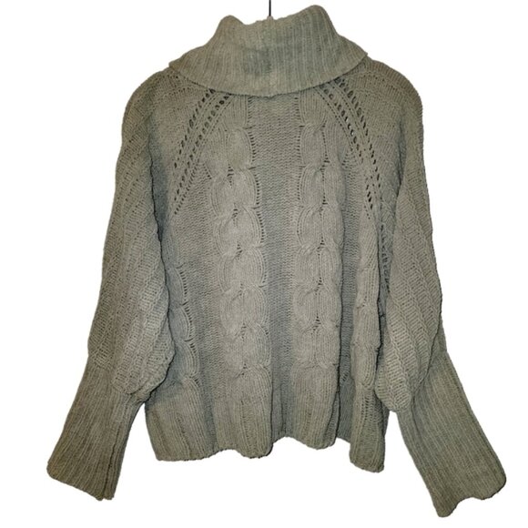 Moon & Madison Olive Green Cropped Cowl Neck Chunky Sweater - Picture 2 of 11